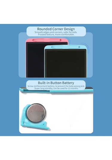 Hombey 10.5 İnç Lcd Tek Renkli Çizim Tahtası - Çocuklar İçin Tuval - Tek Tuşla Silme Ve Kilitleme Özelliği - Taşınabilir Akıllı Siyah Tahta Cr2025 Pil Dahil Siyah