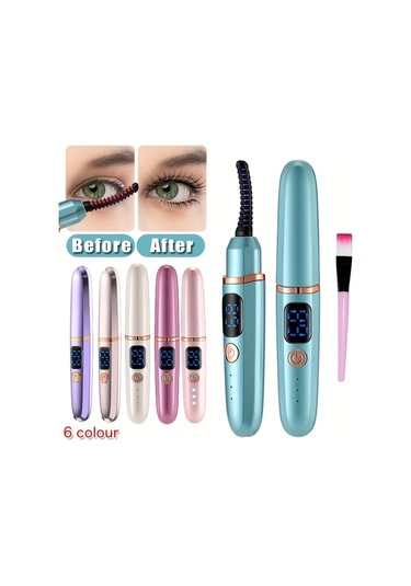 Elmpaly Elektrikli Isıtmalı Kirpik Maşası 3 Sıcaklık Ayarlı Usb Şarj Fırçalı Mor