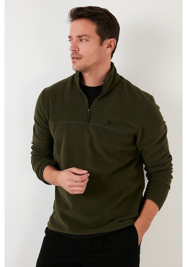 Buratti Slim Fit Anti-Pilling Tüylenme Yapmayan Bato Yaka Kışlık Şardonlu Erkek Polar 5906001 Haki