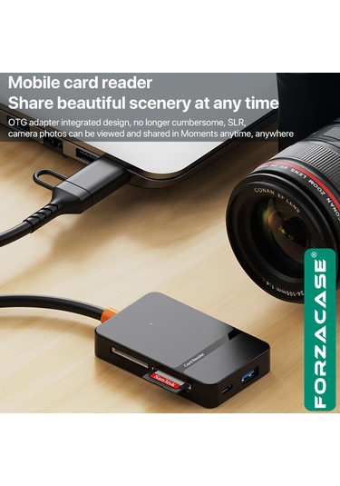 Forzacase FC874  8 İn1 USB-C + USB MS CF/ TF /SD DHC SDXC Kamera Kart Okuyucu