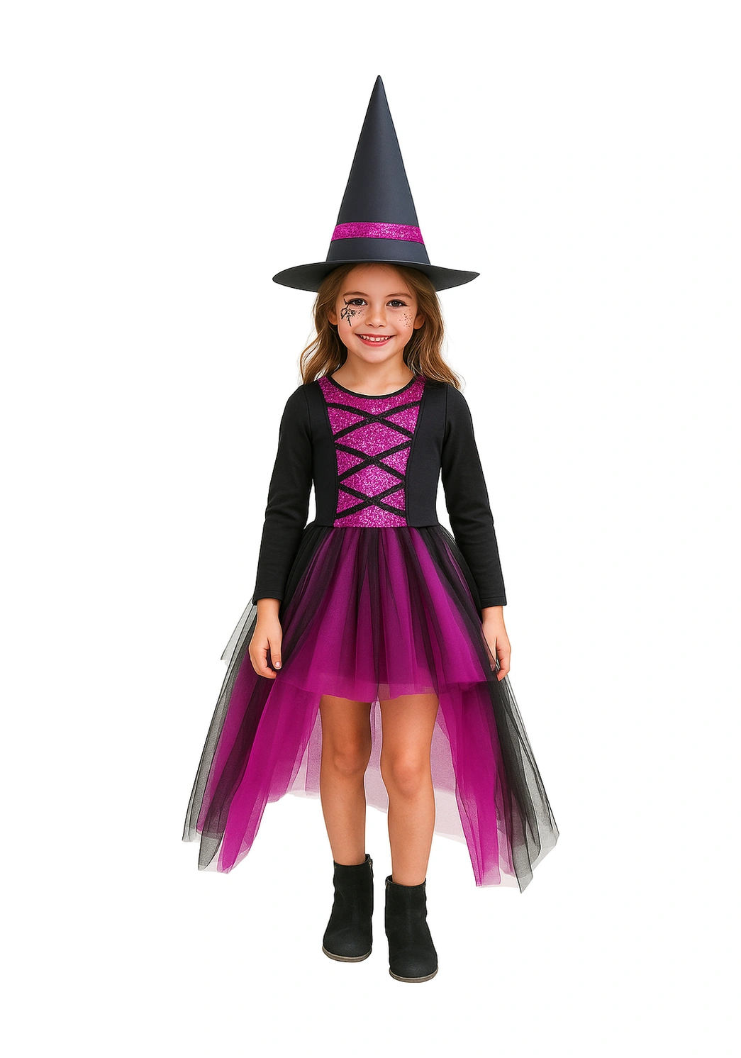 Gala Cadı Kostümü A10-11 Yaş Fuşya Siyah Şapkalı