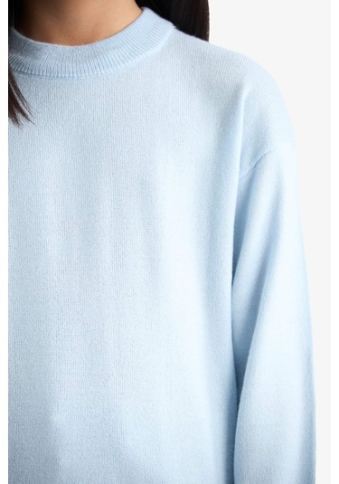 Defacto Kız Çocuk Standart Fit Bisiklet Yaka Triko Kazak C6902a825aube366 Mavi