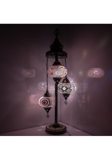 Mozaik 3'lü Lambader Büyük Boy Cam Küreli Mozaik El İşlemesi Otantik Lambader