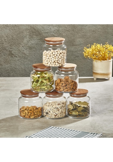 Selka Home 6'lı 635 Ml Sade Ahşap Kapaklı Cam Kavanoz