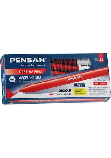 Pensan 3003 10Lu Ofis Tipi Kırmızı Keçeli Kalem