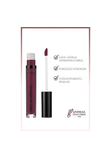 Note Cosmetique Matte Queen Lipstick Kalıcı Mat Likit Ruj - 18 Lead The Heart - Mor