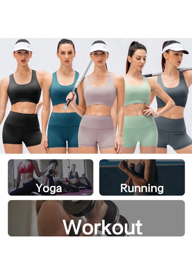 Yunboo Kadın Spor Sütyen Ve Şort Seti - Yoga Koşu İçin U Göğüslü Sırt Açık Model