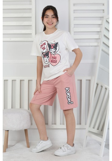 Love Is Kız Çocuk Üst Süprem Alt 2 İp Şort Takım Pudra