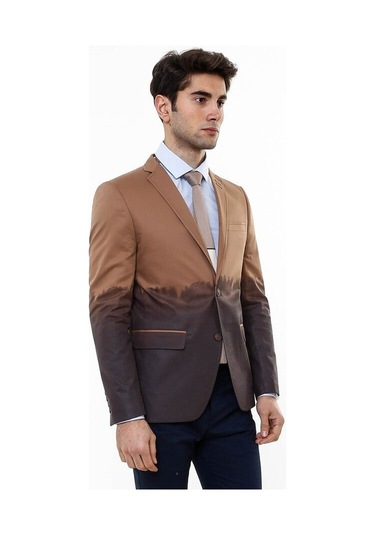 Wessi Pamuk Slim Fit Kahverengi Ceket Siyah