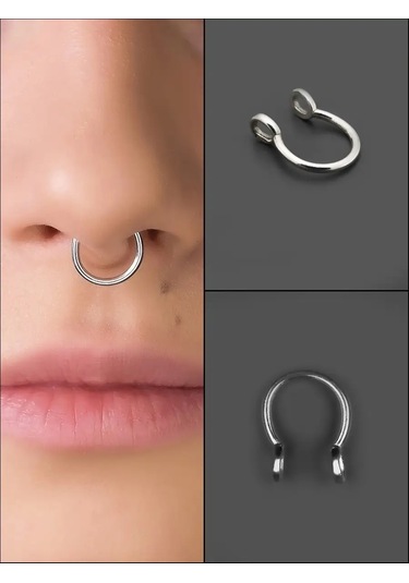 Markiz Burun Septum Piercing Taklidi 925 Ayar Gümüş Sahte 71439313 Gri