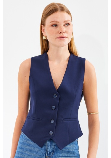6796 Kısa Dokuma Yelek - Lacivert Lacıvert