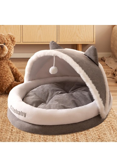 Suntek Yarı Kapalı Evcil Hayvan Kedi Yuvası Kulübesi Gri-m