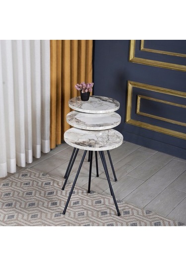 Zigon Sehpa 3'Lü Siyah Metal Ayak 5 Renk Seçeneği