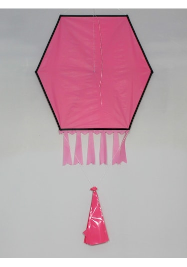 Kumaş Çerçeveli Altıgen Uçurtma - Düz Renk(Pembe)