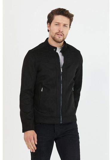 Erkek Siyah Dar Kesim Süet Ceket Mont- Siyah