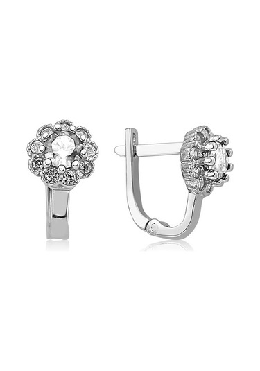 Aya Diamond Gümüş Beyaz Çiçek Desenli Yuvarlak J Kadın Küpe Beyaz