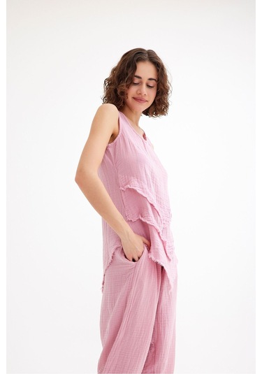 Pamuk Müslin Üçgen Bluz - Şık Ve Rahat Yaz Tasarımı Pudra