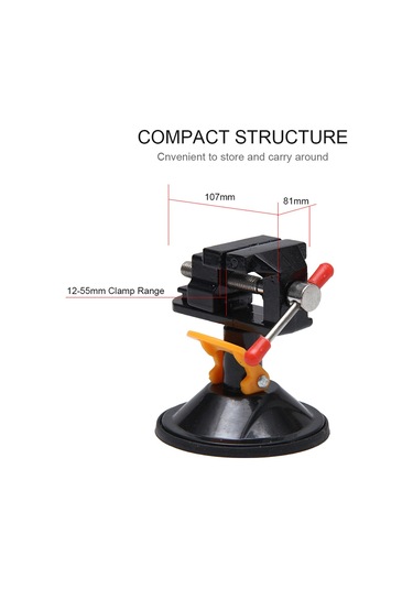 Geeksen Alüminyum Mini Süspansiyon Tırnak 360 Döner Başlı 12-55mm Tutma Aralığı Siyah Ev/atölye Uygulamalı