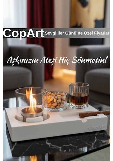 Elza Beyaz Biyoetanol Masaüstü Şömine - 1 Lt Copart Yakıt Hediye