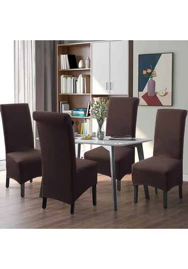 Springsun Kahverengi Paspas Desenli Geniş Boyutlu Su Geçirmez Lastikli Otel Banket Sandalye Kılıfı Yüksek Omuzlu 01 Model DiğER