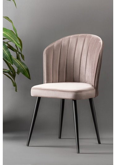 Rubi Sandalye - Babyface Kapuçino - Siyah Metal Ayak 2 Adet - Salon Sandalyesi / Mutfak Sandalyesi Kapuçino