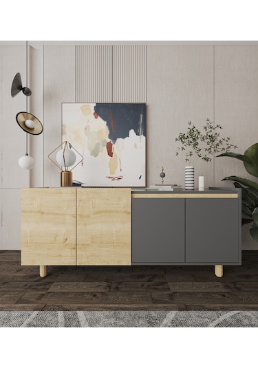 Ravenna Modern Konsol 180 Cm Safir Meşe - Antrasit Antrasit - Safirmeşe