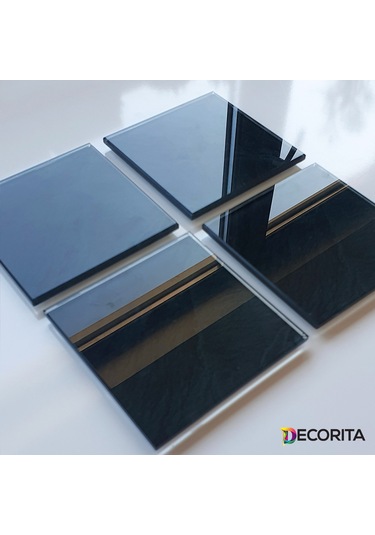 Decorita Cam Bardak Altlığı 4'lü Takım Black Rock 10 CM X 10 CM Siyah