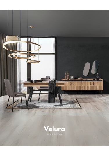 İzgi Yemek Odası Takımı Yemek Masası + 4 Adet Sandalye Ceviz - Siyah