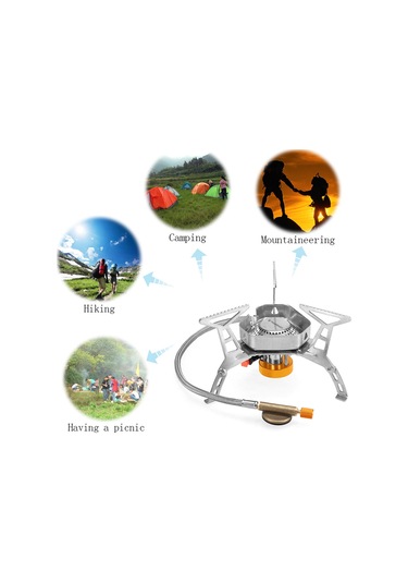 Ximistore9 Kompakt Çekirdekli Folding Çadır Ocağı + 2 Adet Gaz Tankı Adaptörü Seti - Ultralight Dışarı Aktiviteler İçin Gümüş