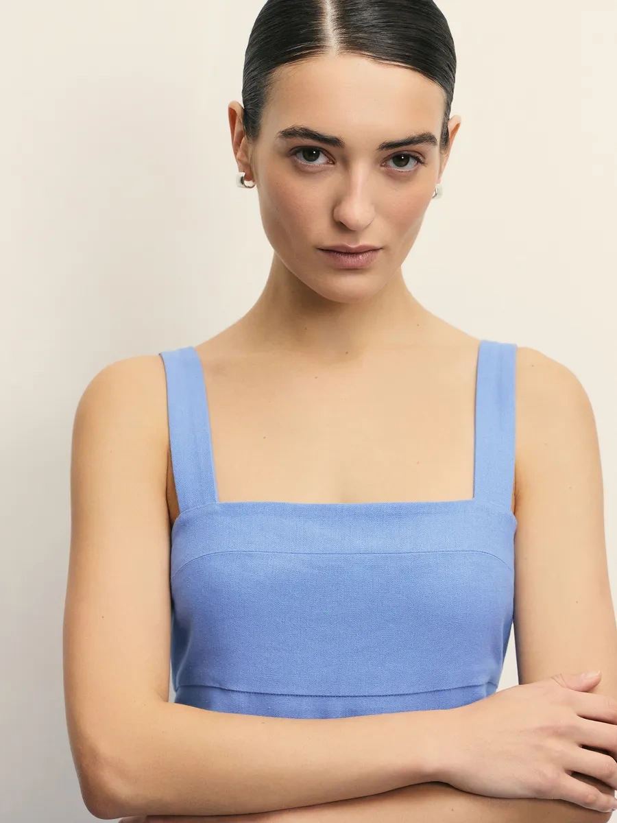 Zarına Uzun Keten Elbise, Kare Yaka 354677895 Beyaz