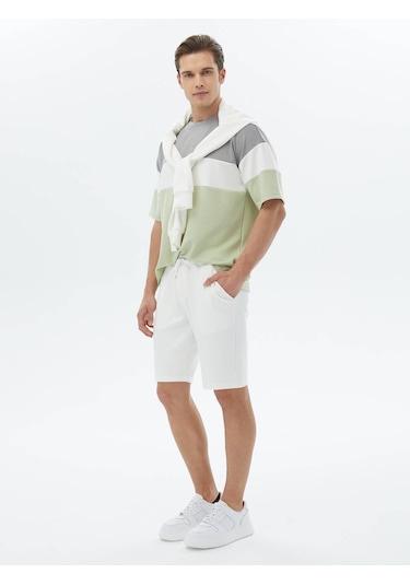 Kip Ekru Düz Örme Jogging Fit Casual Bermuda Çok Renkli