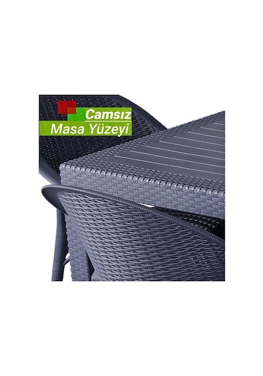 Bambu Antrasit 90x150 Cm Camsız Rattan Bahçe Balkon Masa Takımı Antrasit