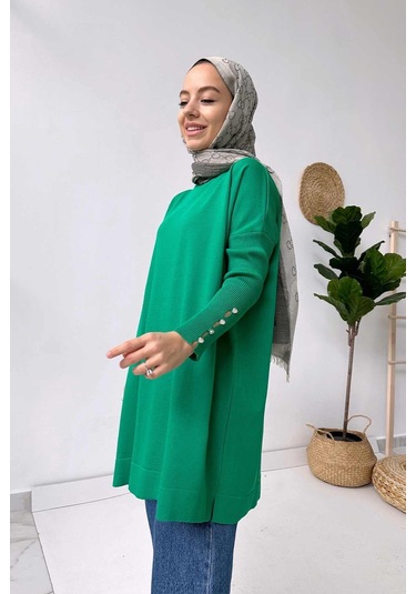Kol Detay Merserize Tunik - Yeşil
