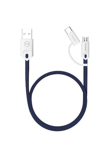 M-data 2in1 Type-c Micro Usb Şarj Data Kablosu Mavi