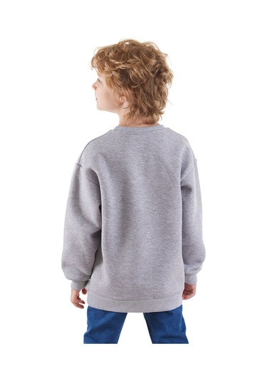 Denokids Just Smile Erkek Çocuk Gri Sweatshirt