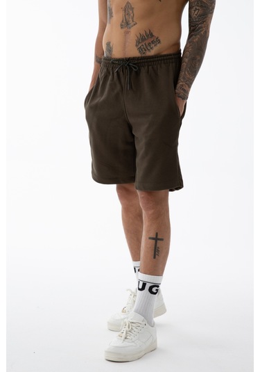 Erkek Kahverengi Yüksek Kalite Relax-fit Rahat Kesim %100 Pamuk Bağcıklı Siyah Düz Basic Şort Kahverengi