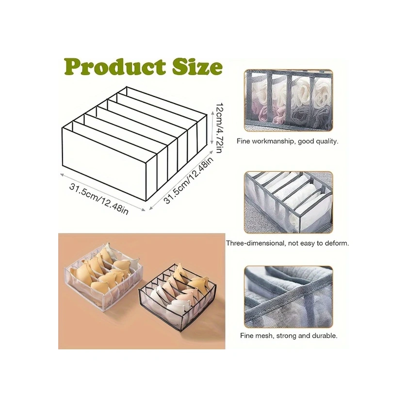 Dashanshop Katlanır 6 Bölmeli Sutyen Ve İç Çamaşırı Çekmeceli Düzenleyici Gri Saklama Sepeti Gri