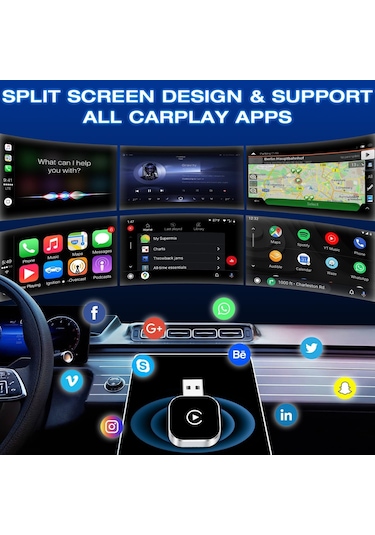 Mufunye 2025 Yeni Sürüm Kablosuz Araç Bağlantı Kutusu - Carplay Ve Android Auto Desteği, Otomatik Yeniden Bağlanma, Ultra Kompakt Tasarım Siyah