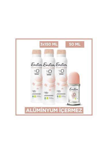 Emotion Natural Bloom Kadın Deodorant 3x150 Ml & Natural Bloom Roll On 50 Ml