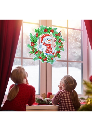 5d Elmas Boya Noel Dıy Yuvarlak Dekorasyon Çelenk Yeşil Kırmızı