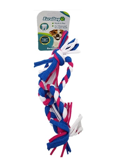 Euro Dog Köpek Diş İpi 2 Halka Beyaz/Kırmızı/Mavi 35 Cm