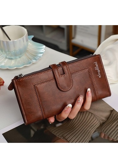 Kadın Cüzdanı Düz High-end Çok Kartlı Bozuk Para Çantası - Koyu Kahverengi