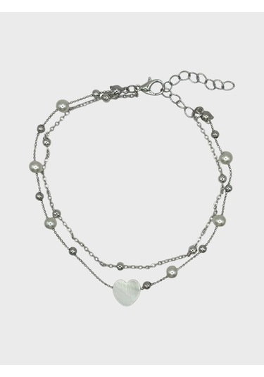 Arnes Jewelry Çelik Zirkon Taşlı Kalpli İncili Halhal Ar598nes Silver