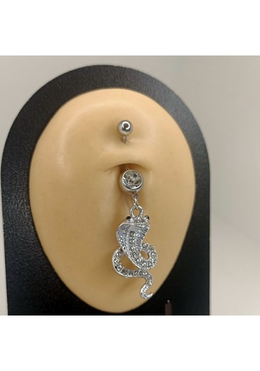 Aya Tasarım Gümüş Renk Kobra Yılan Model Göbek Piercing Gümüş