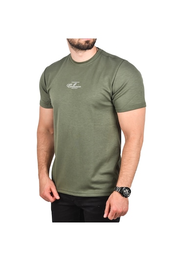Deepsea Erkek Haki Bisiklet Yaka Dar Kesim Pamuklu Tişört Nefes Alan Yumuşak Dokulu Tişört 2504350 Haki