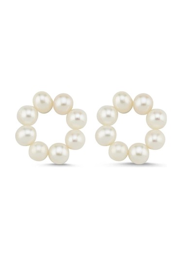 3-4,5 Mm Büyük Halka Geçirmeli Charm Doğal İnci Küpe Gold