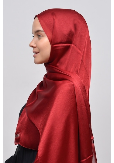 Altobeh Janjan Şık Parlak Saten Dokulu Kadın Tesettür Abiye Şifon Şal - Bordo