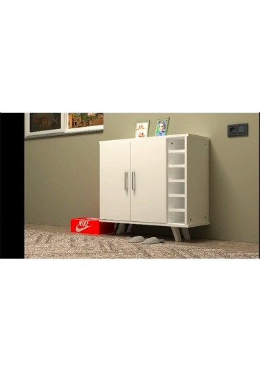 Yanları Raflı Iki Kapaklı Ayakkabılık 85x80x34 Cm Beyaz
