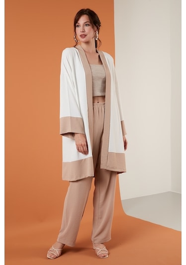 Lela Rahat Kalıp Kemerli Bol Paça Alt-Üst Yazlık Bayan Takım 6058038 Ekru