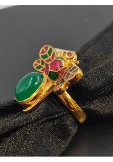 925 Ayar Gümüş Mine İşlem Yüzük 250 Altın